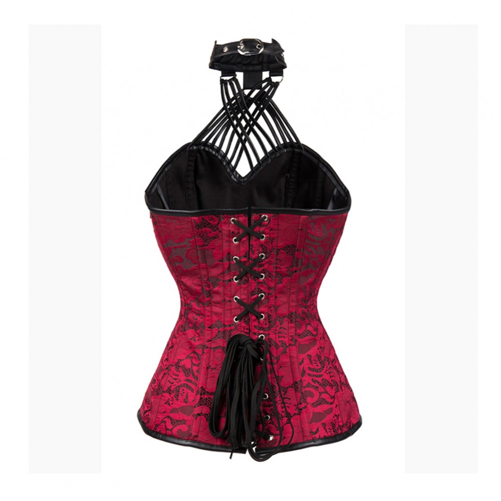 Lace Up Back Brocade Corset Overbust 11 Steel Bone Plus